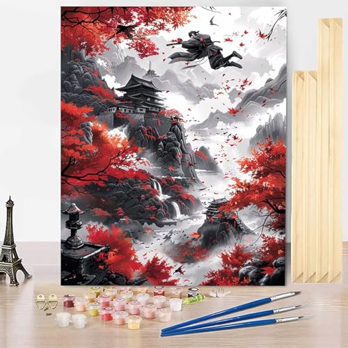 Malen Nach Zahlen Erwachsene Japan Malen Nach Zahlen mit Rahmen, Paint by Numbers Herbst Painting by Numbers Bastelset Erwachsene mit 3 Pinseln und Acrylfarbe für Deko Wohnzimmer 70 x 95 cm -j250342 von HENJGWEG