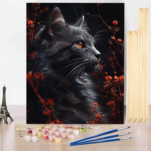 Malen Nach Zahlen Erwachsene Katze Malen Nach Zahlen mit Rahmen, Paint by Numbers Tier Painting by Numbers Bastelset Erwachsene mit 3 Pinseln und Acrylfarbe für Deko Wohnzimmer (60 x 80 cm) -j25036T von HENJGWEG