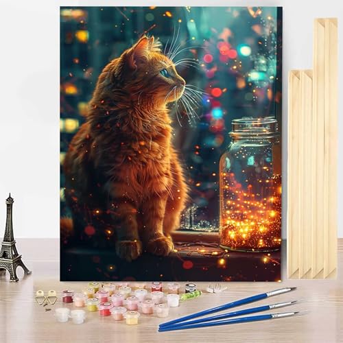 Malen Nach Zahlen Erwachsene Katze Malen Nach Zahlen mit Rahmen, Paint by Numbers Tier Painting by Numbers Bastelset Erwachsene mit 3 Pinseln und Acrylfarbe für Deko Wohnzimmer 100 X 135 CM -j2503AZ von HENJGWEG
