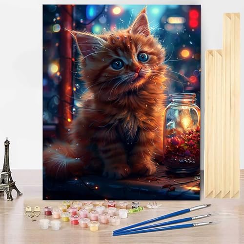 Malen Nach Zahlen Erwachsene Katze Malen Nach Zahlen mit Rahmen, Paint by Numbers Tier Painting by Numbers Bastelset Erwachsene mit 3 Pinseln und Acrylfarbe für Deko Wohnzimmer 100 X 135 CM -j2503O5 von HENJGWEG