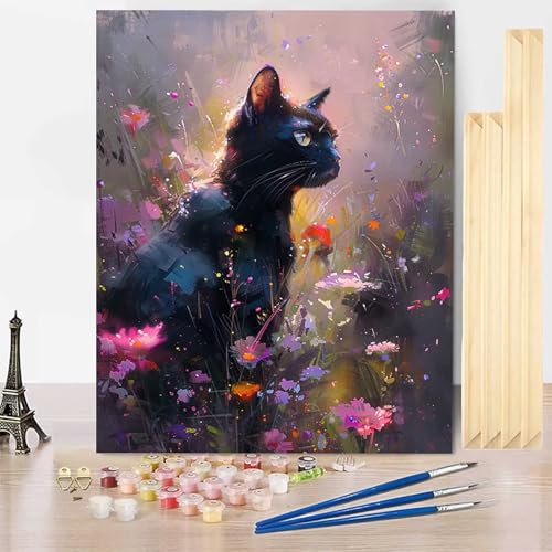 Malen Nach Zahlen Erwachsene Katze Malen Nach Zahlen mit Rahmen, Paint by Numbers Tier Painting by Numbers Bastelset Erwachsene mit 3 Pinseln und Acrylfarbe für Deko Wohnzimmer 50 x 65 cm -j2503TG von HENJGWEG