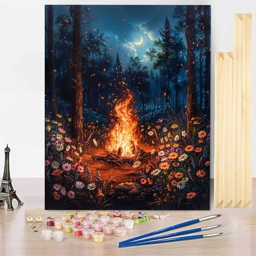 Malen Nach Zahlen Erwachsene Landschaft Malen Nach Zahlen mit Rahmen, Paint by Numbers Mond Painting by Numbers Bastelset Erwachsene mit 3 Pinseln und Acrylfarbe für Deko Wohnzimmer (50x65cm) -j25031C von HENJGWEG