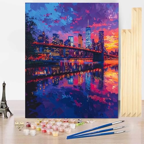 Malen Nach Zahlen Erwachsene Landschaft Malen Nach Zahlen mit Rahmen, Paint by Numbers Stadt Painting by Numbers Bastelset Erwachsene mit 3 Pinseln und Acrylfarbe für Deko Wohnzimmer 70 x 95 cm -j0311 von HENJGWEG