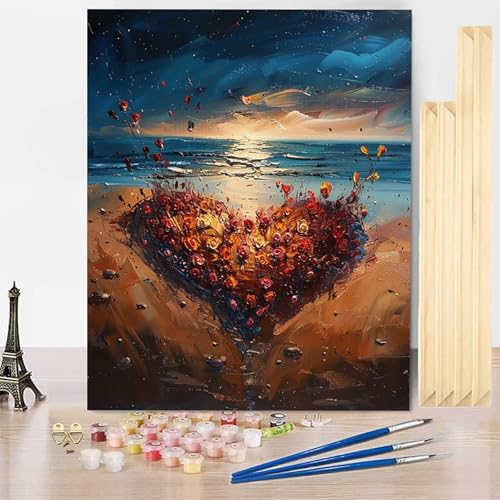 Malen Nach Zahlen Erwachsene Liebe Malen Nach Zahlen mit Rahmen, Paint by Numbers Strand Painting by Numbers Bastelset Erwachsene mit 3 Pinseln und Acrylfarbe für Deko Wohnzimmer (70x95cm) -j250338 von HENJGWEG