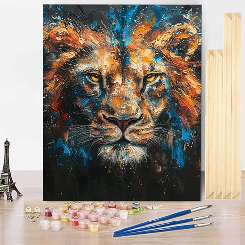 Malen Nach Zahlen Erwachsene Löwe Malen Nach Zahlen mit Rahmen, Paint by Numbers Tier Painting by Numbers Bastelset Erwachsene mit 3 Pinseln und Acrylfarbe für Deko Wohnzimmer (40x50cm) -j250332 von HENJGWEG