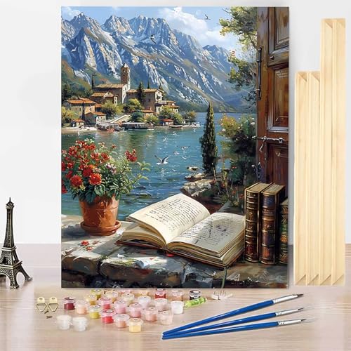 Malen Nach Zahlen Erwachsene Ozean Malen Nach Zahlen mit Rahmen, Paint by Numbers Landschaft Painting by Numbers Bastelset Erwachsene mit 3 Pinseln und Acrylfarbe für Deko Wohnzimmer 70 x 95 cm -j03I7 von HENJGWEG