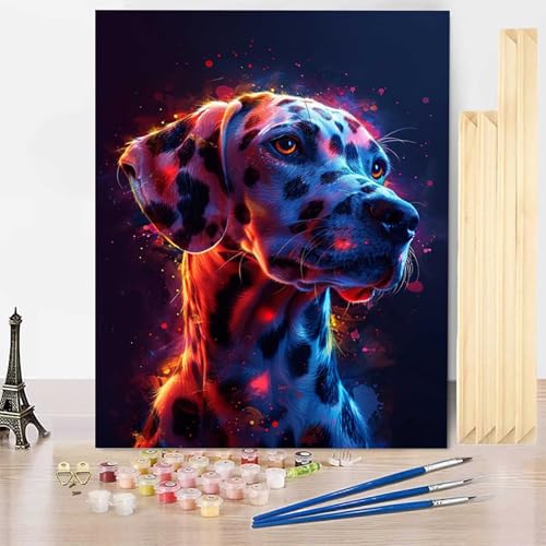 Malen Nach Zahlen Erwachsene Tier Malen Nach Zahlen mit Rahmen, Paint by Numbers Hund Painting by Numbers Bastelset Erwachsene mit 3 Pinseln und Acrylfarbe für Deko Wohnzimmer (70x95cm) -j250397 von HENJGWEG