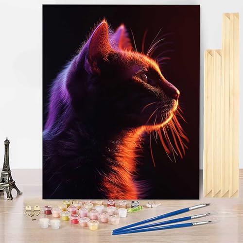 Malen Nach Zahlen Erwachsene Tier Malen Nach Zahlen mit Rahmen, Paint by Numbers Katze Painting by Numbers Bastelset Erwachsene mit 3 Pinseln und Acrylfarbe für Deko Wohnzimmer (50x65cm) -j25030U von HENJGWEG