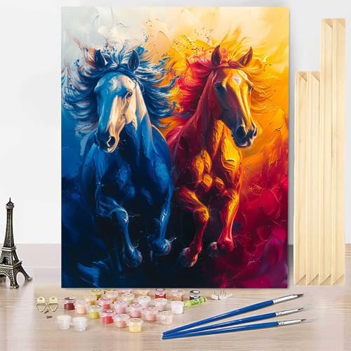 Malen Nach Zahlen Erwachsene Tier Malen Nach Zahlen mit Rahmen, Paint by Numbers Pferd Painting by Numbers Bastelset Erwachsene mit 3 Pinseln und Acrylfarbe für Deko Wohnzimmer (20x30cm) -j2503D5 von HENJGWEG