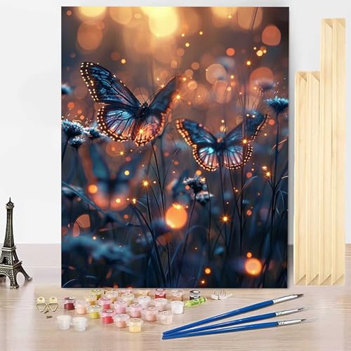 Malen Nach Zahlen Erwachsene Tier Malen Nach Zahlen mit Rahmen, Paint by Numbers Schmetterling Painting by Numbers Bastelset Erwachsene mit 3 Pinseln und Acrylfarbe für Zimmer Deko 40 X 60 CM -j366 von HENJGWEG