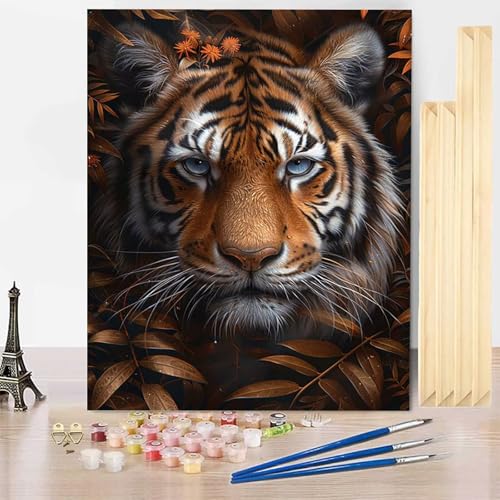 Malen Nach Zahlen Erwachsene Tier Malen Nach Zahlen mit Rahmen, Paint by Numbers Tiger Painting by Numbers Bastelset Erwachsene mit 3 Pinseln und Acrylfarbe für Deko Wohnzimmer (40x50cm) -j2503CK von HENJGWEG