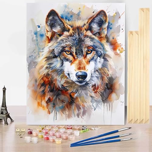 Malen Nach Zahlen Erwachsene Tier Malen Nach Zahlen mit Rahmen, Paint by Numbers Wolf Painting by Numbers Bastelset Erwachsene mit 3 Pinseln und Acrylfarbe für Deko Wohnzimmer (100 x 135 cm) -j2503T6 von HENJGWEG