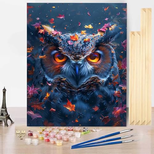 Malen Nach Zahlen Eule Malen Nach Zahlen Erwachsene mit Rahmen, Paint by Numbers Tier Paint by Numbers Adult Inklusive 3 Pinsel und Acrylfarbe für Deko Wohnzimmer, Geschenke 70 X 95 CM -j250381 von HENJGWEG