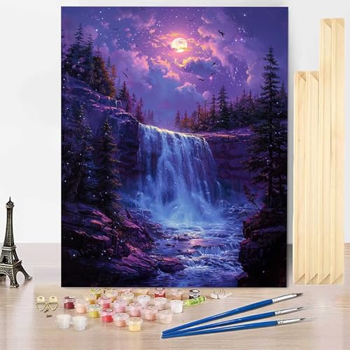 Malen Nach Zahlen Fallen Malen Nach Zahlen Erwachsene mit Rahmen, Paint by Numbers Sternenhimmel Paint by Numbers Adult Inklusive 3 Pinsel und Acrylfarbe für Deko Wohnzimmer (70 x 95 cm) -j2503EL von HENJGWEG