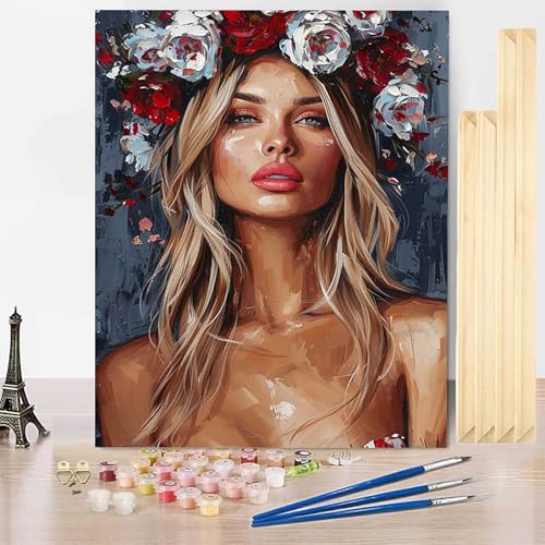 Malen Nach Zahlen Frau Malen Nach Zahlen Erwachsene mit Rahmen, Paint by Numbers Blume Paint by Numbers Adult Inklusive 3 Pinsel und Acrylfarbe für Deko Wohnzimmer, Geschenke 70 X 95 CM -j25034T von HENJGWEG