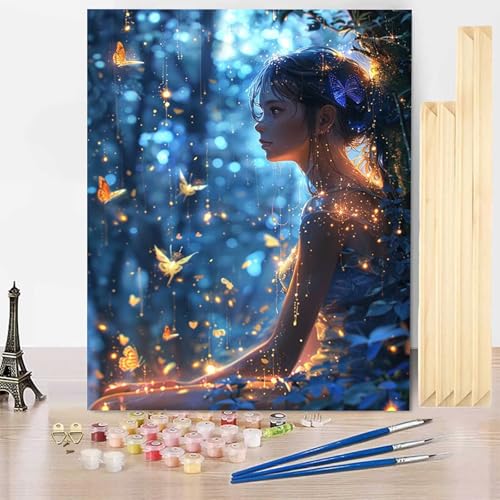 Malen Nach Zahlen Frau Malen Nach Zahlen Erwachsene mit Rahmen, Paint by Numbers Schmetterling Paint by Numbers Adult Inklusive 3 Pinsel und Acrylfarbe für Zimmer Deko Wohnzimmer 70 X 95 CM -j250347 von HENJGWEG