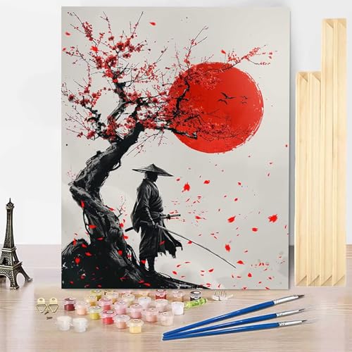 Malen Nach Zahlen Japan Malen Nach Zahlen Erwachsene mit Rahmen, Paint by Numbers Japanischer Samurai Paint by Numbers Adult Inklusive 3 Pinsel und Acrylfarbe für Deko Wohnzimmer (70 x 95 cm) -j2503F3 von HENJGWEG