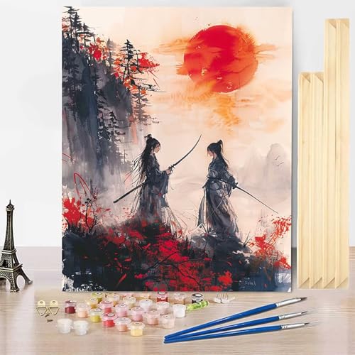 Malen Nach Zahlen Japan Malen Nach Zahlen Erwachsene mit Rahmen, Paint by Numbers Japanischer Samurai Paint by Numbers Adult Inklusive 3 Pinsel und Acrylfarbe für Deko Wohnzimmer (70 x 95 cm) -j2503OV von HENJGWEG