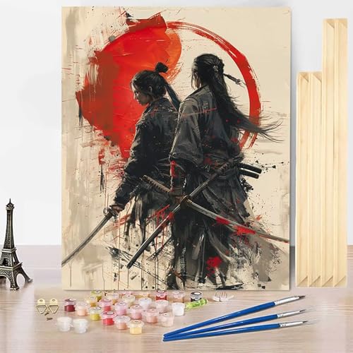 Malen Nach Zahlen Japan Malen Nach Zahlen Erwachsene mit Rahmen, Paint by Numbers Krieger Paint by Numbers Adult Inklusive 3 Pinsel und Acrylfarbe für Deko Wohnzimmer, Geschenke (100x135cm) -j25033B von HENJGWEG