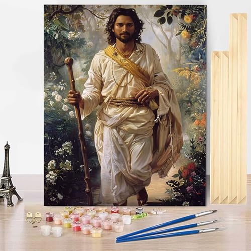 Malen Nach Zahlen Jesus Malen Nach Zahlen Erwachsene mit Rahmen, Paint by Numbers Blume Paint by Numbers Adult Inklusive 3 Pinsel und Acrylfarbe für Deko Wohnzimmer, Geschenke (70 x 95 cm) -j250321 von HENJGWEG