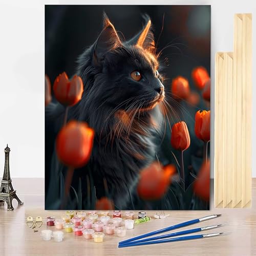 Malen Nach Zahlen Katze Malen Nach Zahlen Erwachsene mit Rahmen, Paint by Numbers Tier Paint by Numbers Adult Inklusive 3 Pinsel und Acrylfarbe für Deko Wohnzimmer, Geschenke 100 x 135 cm -j2503HH von HENJGWEG