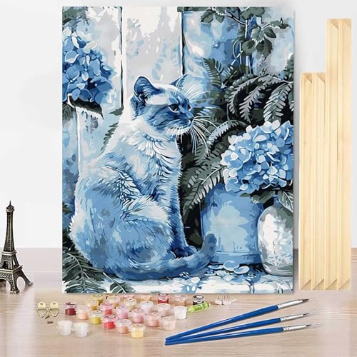 Malen Nach Zahlen Katze Malen Nach Zahlen Erwachsene mit Rahmen, Paint by Numbers Tier Paint by Numbers Adult Inklusive 3 Pinsel und Acrylfarbe für Deko Wohnzimmer, Geschenke 20 X 30 CM -j2503KG von HENJGWEG