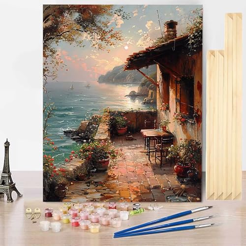 Malen Nach Zahlen Landschaft Malen Nach Zahlen Erwachsene mit Rahmen, Paint by Numbers Häuser Paint by Numbers Adult Inklusive 3 Pinsel und Acrylfarbe für Zimmer Deko Wohnzimmer (100x135cm) -j25035U von HENJGWEG
