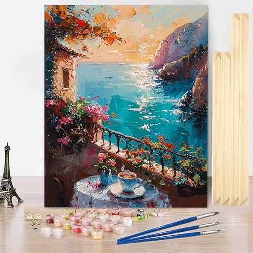 Malen Nach Zahlen Landschaft Malen Nach Zahlen Erwachsene mit Rahmen, Paint by Numbers Ozean Paint by Numbers Adult Inklusive 3 Pinsel und Acrylfarbe für Deko Wohnzimmer, Geschenke (40x60cm) -j25030T von HENJGWEG