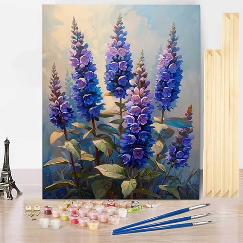 Malen Nach Zahlen Lavendel Malen Nach Zahlen Erwachsene mit Rahmen, Paint by Numbers Blume Paint by Numbers Adult Inklusive 3 Pinsel und Acrylfarbe für Deko Wohnzimmer, Geschenke (60x80cm) -j25035Z von HENJGWEG