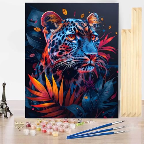 Malen Nach Zahlen Leopard Malen Nach Zahlen Erwachsene mit Rahmen, Paint by Numbers Tier Paint by Numbers Adult Inklusive 3 Pinsel und Acrylfarbe für Deko Wohnzimmer, Geschenke 70 X 95 CM -j2503L5 von HENJGWEG