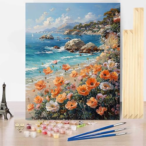 Malen Nach Zahlen Ozean Malen Nach Zahlen Erwachsene mit Rahmen, Paint by Numbers Blume Paint by Numbers Adult Inklusive 3 Pinsel und Acrylfarbe für Deko Wohnzimmer, Geschenke 100 x 135 cm -j25032D von HENJGWEG