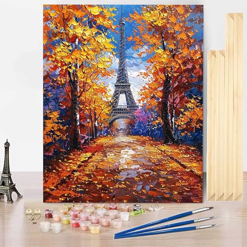 Malen Nach Zahlen Paris Malen Nach Zahlen Erwachsene mit Rahmen, Paint by Numbers Herbst Paint by Numbers Adult Inklusive 3 Pinsel und Acrylfarbe für Deko Wohnzimmer, Geschenke (70 x 95 cm) -j25030H von HENJGWEG