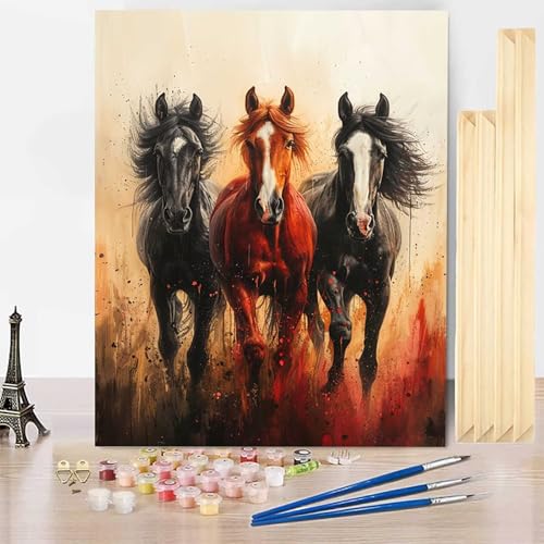Malen Nach Zahlen Pferd Malen Nach Zahlen Erwachsene mit Rahmen, Paint by Numbers Tier Paint by Numbers Adult Inklusive 3 Pinsel und Acrylfarbe für Deko Wohnzimmer, Geschenke (70 x 95 cm) -j250315 von HENJGWEG