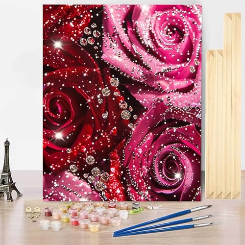 Malen Nach Zahlen Rose Malen Nach Zahlen Erwachsene mit Rahmen, Paint by Numbers Anlage Paint by Numbers Adult Inklusive 3 Pinsel und Acrylfarbe für Deko Wohnzimmer, Geschenke 70 X 95 CM -j2503ZG von HENJGWEG