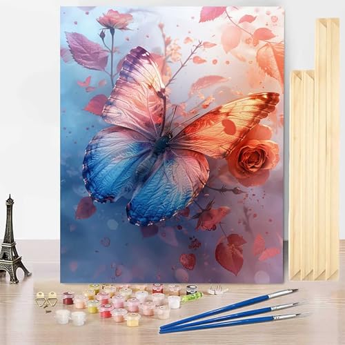 Malen Nach Zahlen Schmetterling Malen Nach Zahlen Erwachsene mit Rahmen, Paint by Numbers Rose Paint by Numbers Adult Inklusive 3 Pinsel und Acrylfarbe für Zimmer Deko Wohnzimmer 70 X 95 CM -j2503MQ von HENJGWEG