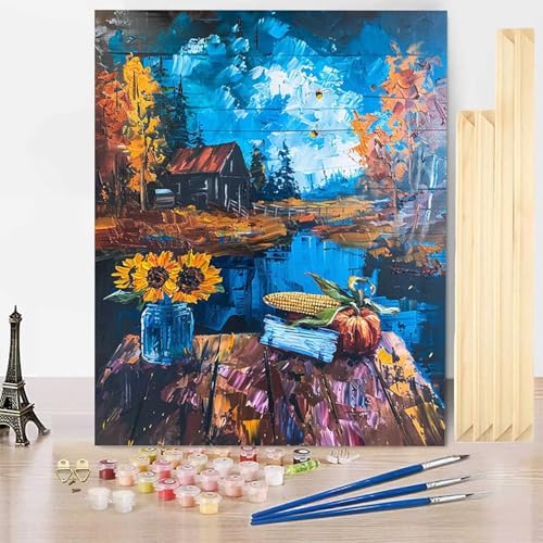 Malen Nach Zahlen Sonnenblume Malen Nach Zahlen Erwachsene mit Rahmen, Paint by Numbers Landschaft Paint by Numbers Adult Inklusive 3 Pinsel und Acrylfarbe für Deko Wohnzimmer (100x135cm) -j250384 von HENJGWEG