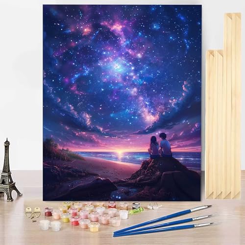 Malen Nach Zahlen Sternenhimmel Malen Nach Zahlen Erwachsene mit Rahmen, Paint by Numbers Paar Paint by Numbers Adult Inklusive 3 Pinsel und Acrylfarbe für Deko Wohnzimmer (70 x 95 cm) -j2503152 von HENJGWEG