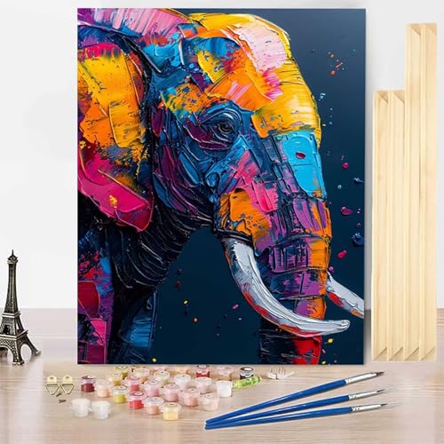 Malen Nach Zahlen Tier Malen Nach Zahlen Erwachsene mit Rahmen, Paint by Numbers Elefant Paint by Numbers Adult Inklusive 3 Pinsel und Acrylfarbe für Deko Wohnzimmer, Geschenke (30x40cm) -j2503CI von HENJGWEG