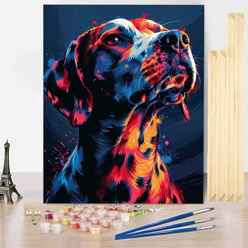 Malen Nach Zahlen Tier Malen Nach Zahlen Erwachsene mit Rahmen, Paint by Numbers Hund Paint by Numbers Adult Inklusive 3 Pinsel und Acrylfarbe für Zimmer Deko Wohnzimmer, Geschenke (40x60cm) -j250306 von HENJGWEG