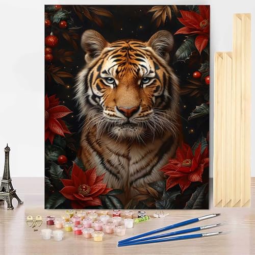 Malen Nach Zahlen Tier Malen Nach Zahlen Erwachsene mit Rahmen, Paint by Numbers Tiger Paint by Numbers Adult Inklusive 3 Pinsel und Acrylfarbe für Deko Wohnzimmer, Geschenke 50 X 65 CM -j25032F von HENJGWEG