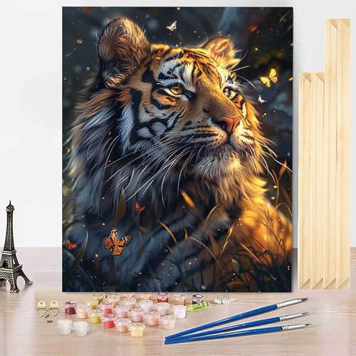 Malen Nach Zahlen Tiger Malen Nach Zahlen Erwachsene mit Rahmen, Paint by Numbers Tier Paint by Numbers Adult Inklusive 3 Pinsel und Acrylfarbe für Deko Wohnzimmer, Geschenke (70 x 95 cm) -j2503D9 von HENJGWEG