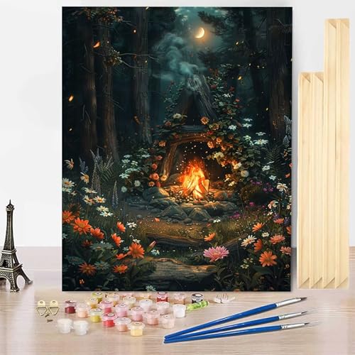 Malen Nach Zahlen Wald Malen Nach Zahlen Erwachsene mit Rahmen, Paint by Numbers Landschaft Paint by Numbers Adult Inklusive 3 Pinsel und Acrylfarbe für Zimmer Deko Wohnzimmer (20 x 30 cm) -j2503AJ von HENJGWEG