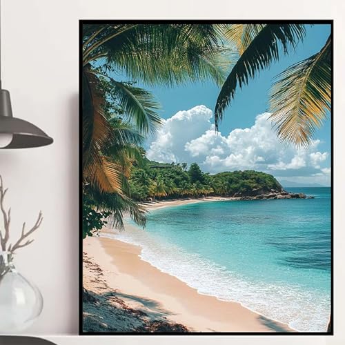 Meer Diamond Painting 60×80cm, Strand Diamond Painting Erwachsene Anfänger 5D DIY Runder Vollbohrer Diamanten Malerei Mosaik Bastelset Erwachsene für Zimmer Deko, Geschenke für Frauen -hjw250853 von HENJGWEG