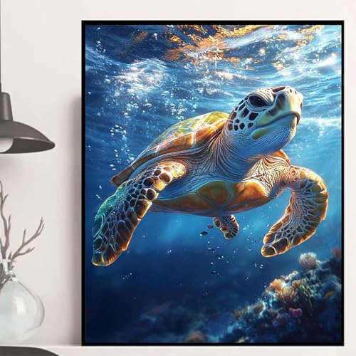 Meeresschildkröten Diamond Painting 135x100cm, Tier Diamond Painting Erwachsene Anfänger 5D DIY Runder Vollbohrer Diamanten Malerei Mosaik Bastelset Erwachsene für Zimmer Deko, Geschenke -hjw2508MK von HENJGWEG