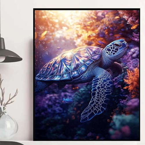 Meeresschildkröten Diamond Painting 60x80cm, Tier Diamond Painting Erwachsene Anfänger 5D DIY Runder Vollbohrer Diamanten Malerei Mosaik Bastelset Erwachsene für Zimmer Deko, Geschenke -hjw2508G7 von HENJGWEG