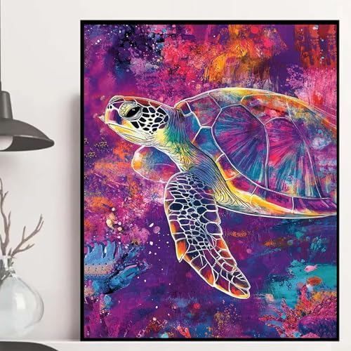 Meeresschildkröten Diamond Painting 60×80cm, Tier Diamond Painting Erwachsene Anfänger 5D DIY Runder Vollbohrer Diamanten Malerei Mosaik Bastelset Erwachsene für Zimmer Deko, Geschenke -hjw2508PE von HENJGWEG