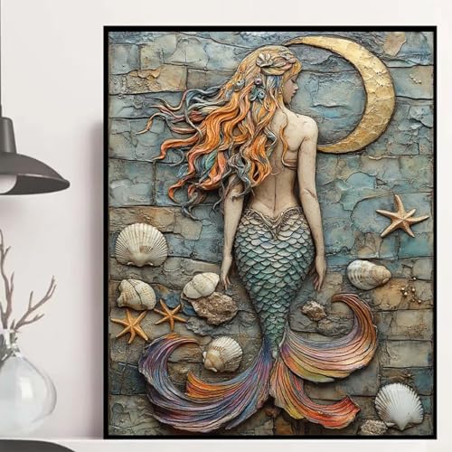 Meerjungfrau Diamond Painting 30×40cm, Mond Diamond Painting Erwachsene Anfänger 5D DIY Runder Vollbohrer Diamanten Malerei Mosaik Bastelset Erwachsene für Zimmer Deko, Geschenke für Frauen -hjw2508JI Meerjungfrau Diamond Painting 30×40cm, Mond Diamond Painting Erwachsene Anfänger 5D DIY Runder Vollbohrer Diamanten Malerei Mosaik Bastelset Erwachsene für Zimmer Deko, Geschenke für Frauen -hjw2508JI von HENJGWEG