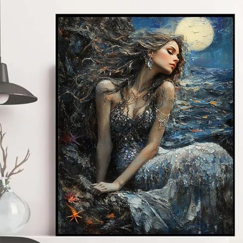 Meerjungfrau Diamond Painting 30x40cm, Mond Diamond Painting Erwachsene Anfänger 5D DIY Runder Vollbohrer Diamanten Malerei Mosaik Bastelset Erwachsene für Zimmer Deko, Geschenke für Frauen -hjw2508BP Meerjungfrau Diamond Painting 30x40cm, Mond Diamond Painting Erwachsene Anfänger 5D DIY Runder Vollbohrer Diamanten Malerei Mosaik Bastelset Erwachsene für Zimmer Deko, Geschenke für Frauen -hjw2508BP von HENJGWEG