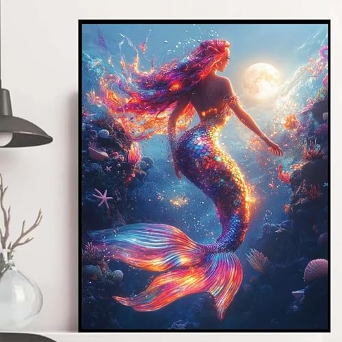 Meerjungfrau Diamond Painting 50x70 cm, Meer Diamond Painting Erwachsene Anfänger 5D DIY Runder Vollbohrer Diamanten Malerei Mosaik Bastelset Erwachsene für Zimmer Deko, Geschenke -hjw25080WB05 von HENJGWEG