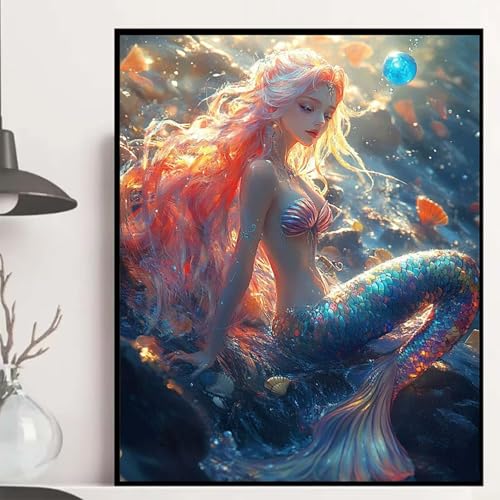 Meerjungfrau Diamond Painting 60×80cm, Verträumt Diamond Painting Erwachsene Anfänger 5D DIY Runder Vollbohrer Diamanten Malerei Mosaik Bastelset Erwachsene für Zimmer Deko, Geschenke -hjw2508XP von HENJGWEG